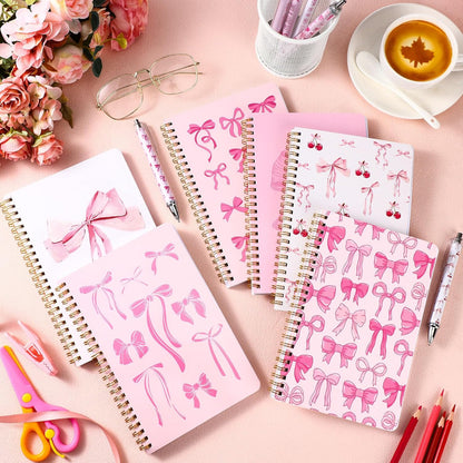 Resurhang 6 Pack A5 Composition Notebook Marble Spiral Notebooks Preppy Cute Aesthetic Hardcover Ruled Composition Books with Ballpoint Pens for School Day Classroom Prize, 5.8 x 8.3 Inch