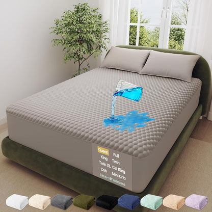 OhGeni 100% Waterproof Queen Size Mattress Protector,Soft Mattress Pad, Cooling Breathable Fitted Sheets,Washable Bed Cover,Non-Slip Deep Pocket,Noiseless for Bedroom
