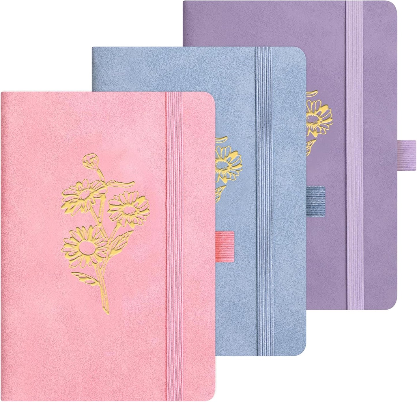BOBO RABBIT 3 Pack Pocket Notebook Journals Mini A6 Sunflower Floral Notepads Total 600 Pages Aesthetic Hardcover College Ruled Lined Notebooks for Note Taking Travel Office School Supplies, 3.7"x 5.7"