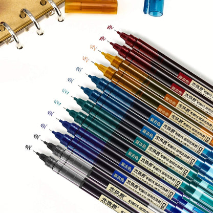 Frienda 12 Pieces Rolling Ball Pens 0.5 mm Japanese Quick Drying Fine Point Pens Liquid Ink Smooth Writing for Office Student Back to School Supplies(Multicolor)