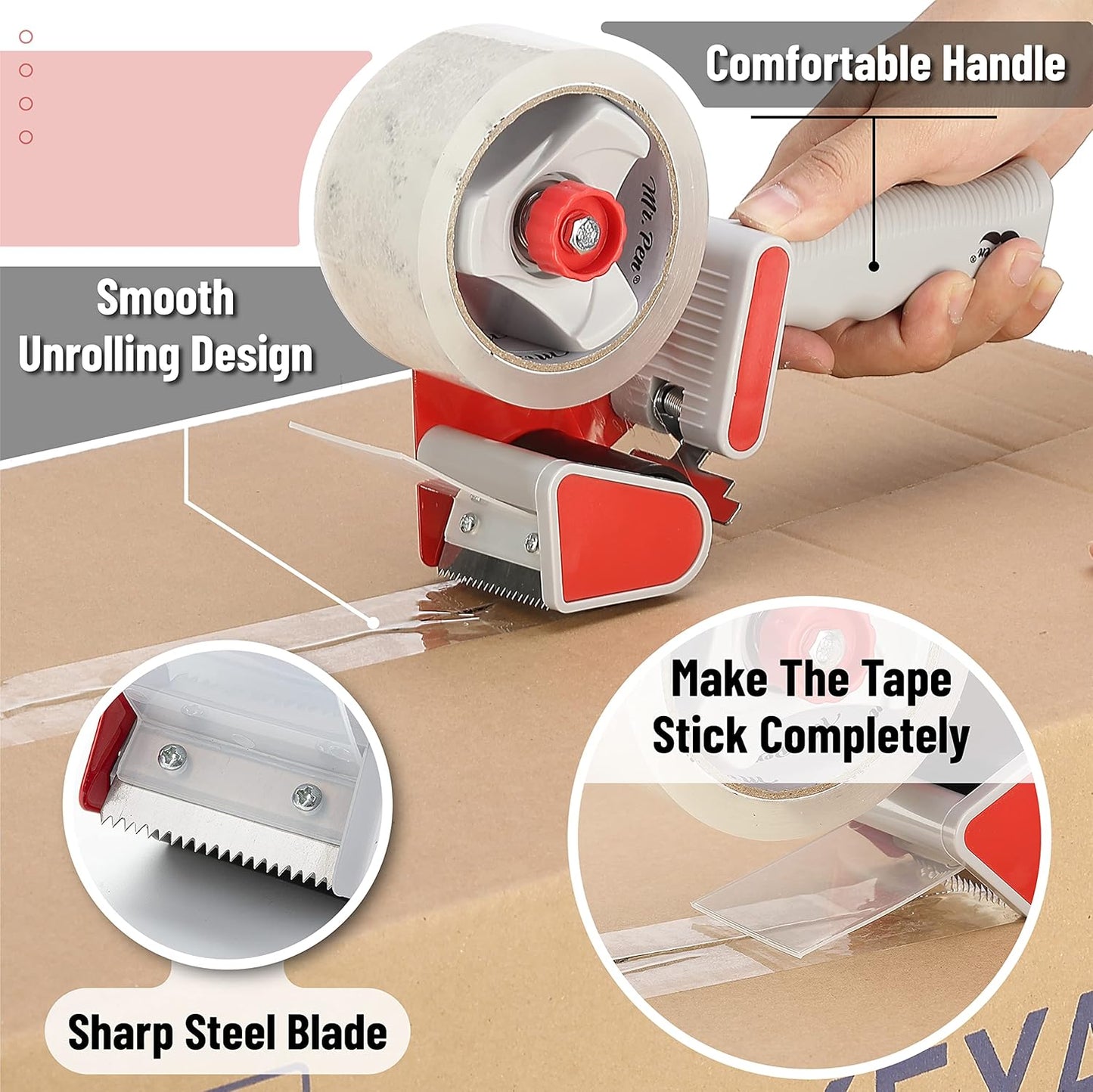 Mr. Pen- Heavy Duty Packing Tape, 1.88" Wide, 60 Yard, 6 Pack With 1 Dispenser Gun, 2 Inch, Clear Packaging Tape for Moving Boxes