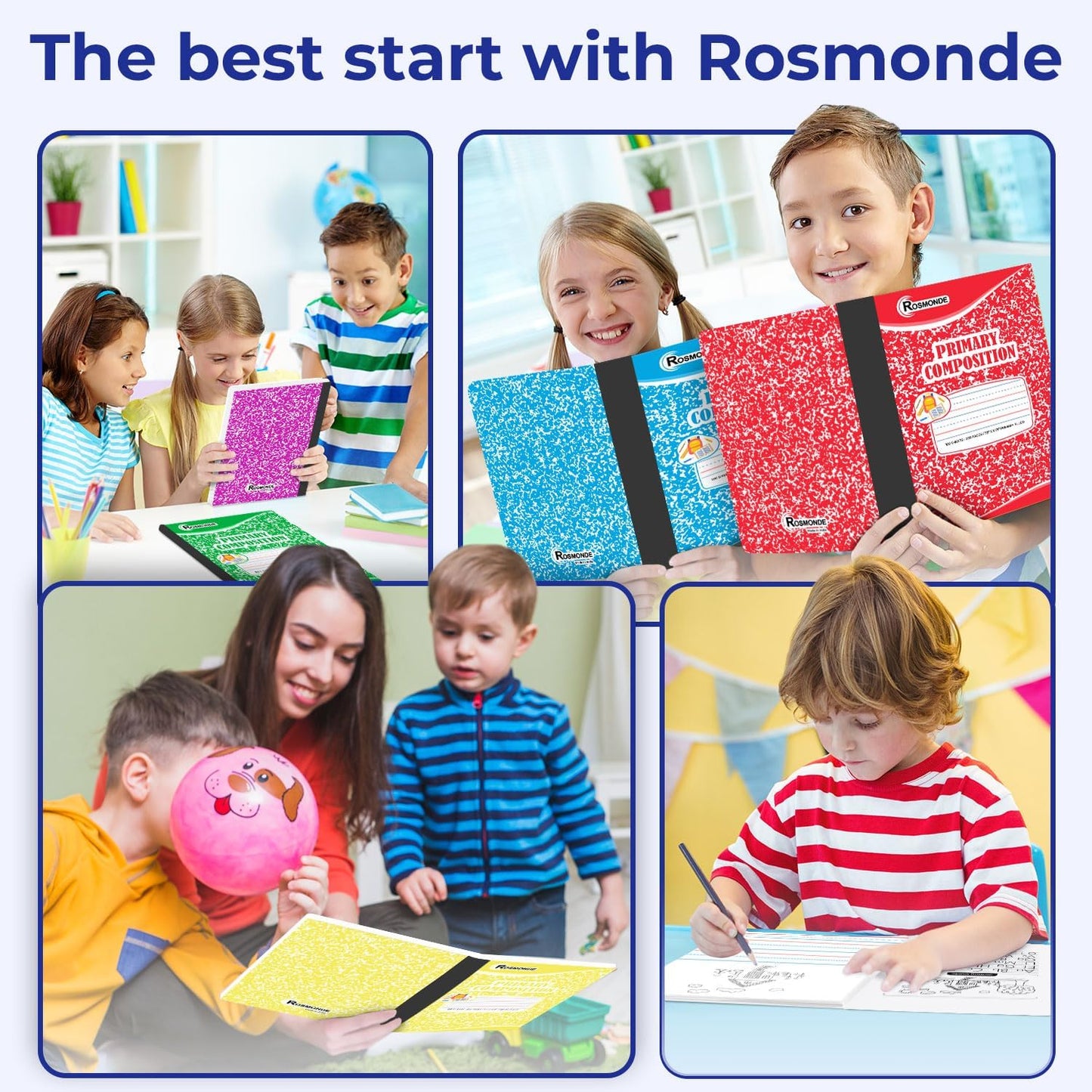 Rosmonde 50 Pack Composition Notebooks Bulk, Wide Ruled Composition Notebook, 200 Pages (100 Sheets), 9-3/4 x 7-1/2, Black Marble, Bulk School Supplies, Office Notebooks, Bulk Notebooks for School