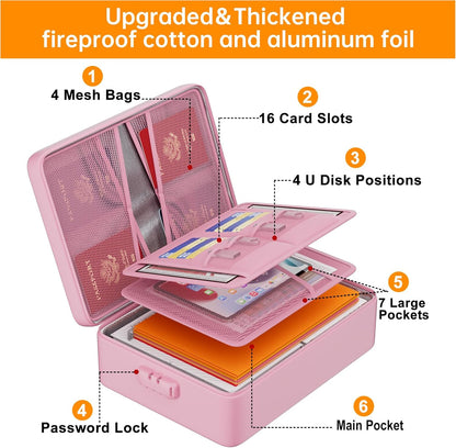 DocSafe 5200°F Document Organizer with Lock, Upgraded Heat Insulated Fireproof＆Water-Resistant Box 8 Layers File Organizer, Portable Home Travel Safe Storage for Important Documents and More