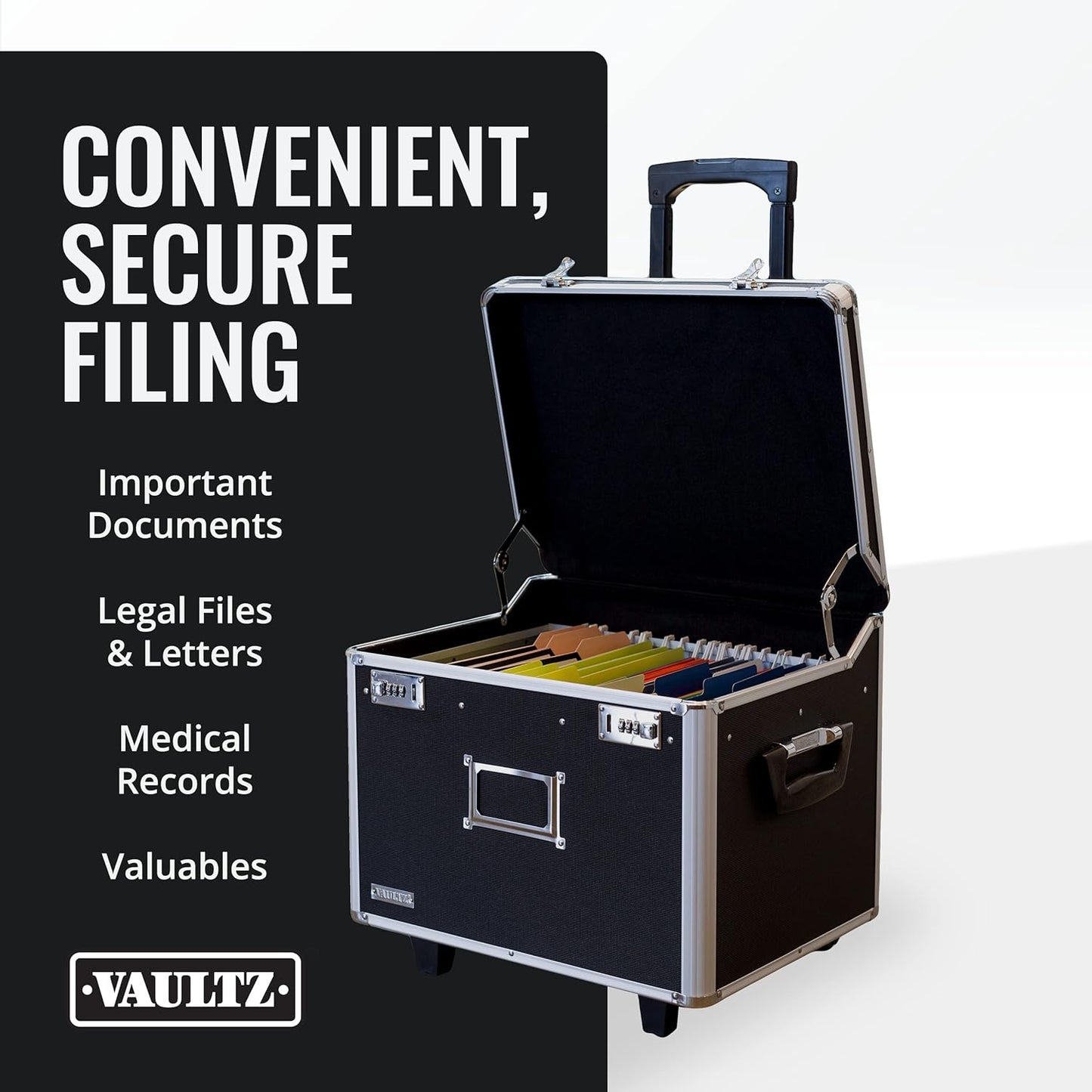 Vaultz Locking Mobile File Chest, Letter/Legal Files, 17.5" X 15.5" X 14.5", Black