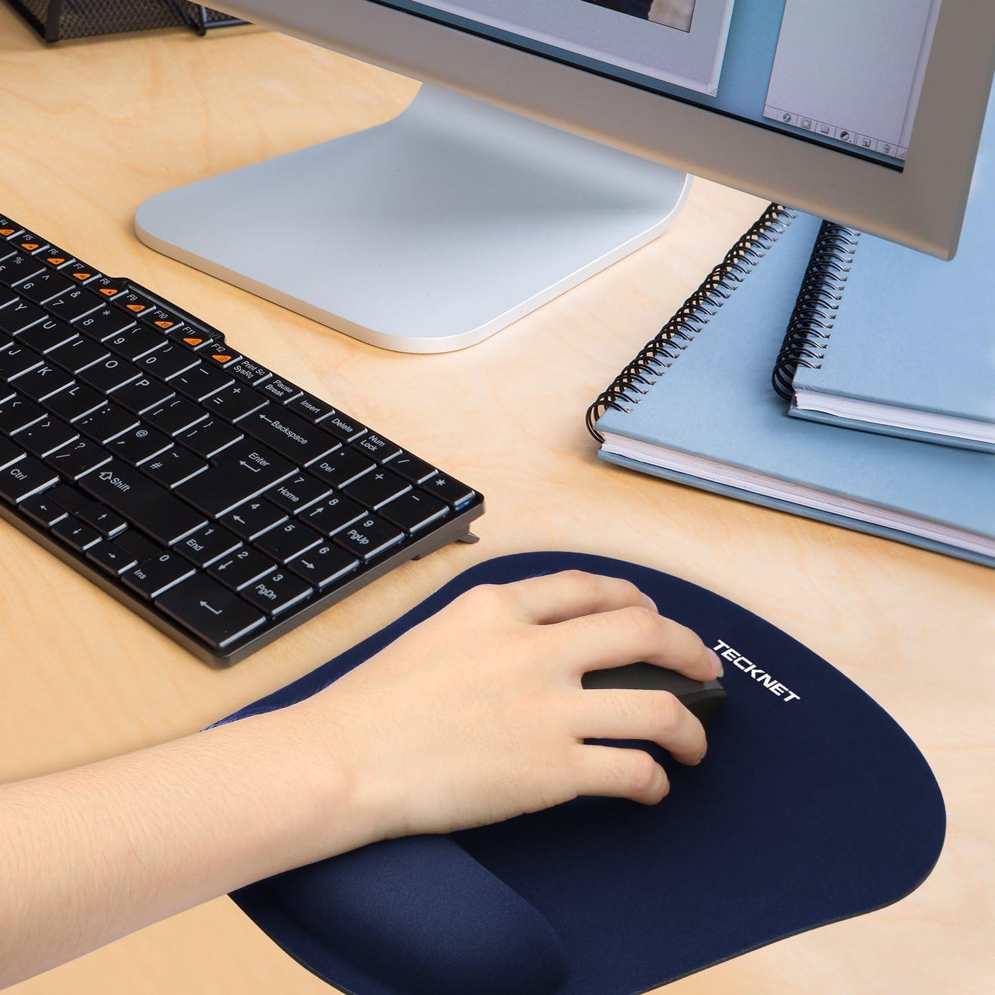 TECKNET Mouse Pad with Wrist Support, Ergonomic Gaming Mouse Pad Pain Relief, Portable Comfortable Mousepad for Computer, Laptop, Office, Home and Travel, Non-Slip Base, Waterproof Surface, Black