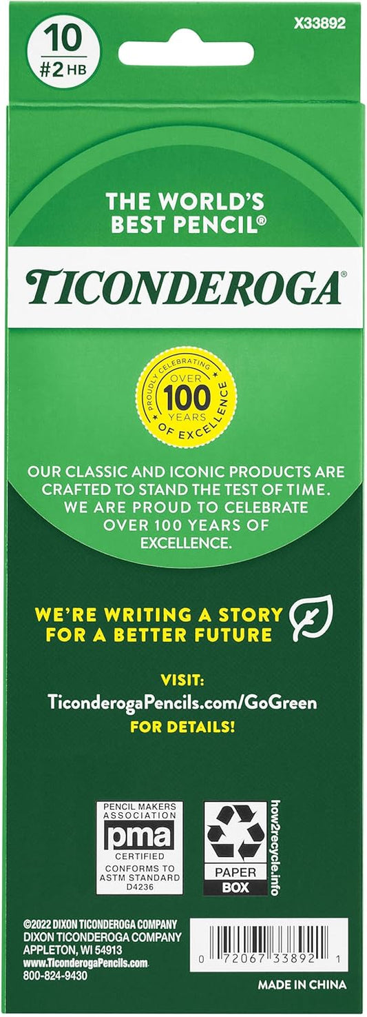 Ticonderoga Wood-Cased Pencils, Pre-Sharpened, 2 HB Soft, Yellow, 10 Count