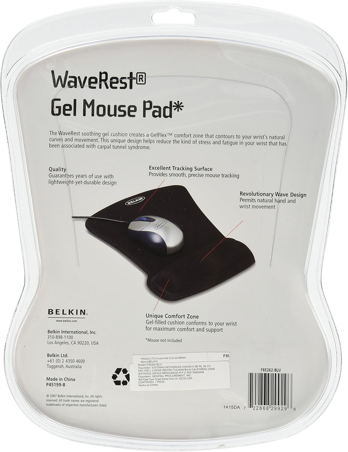 Belkin WaveRest Gel Mouse Pad, Black (F8E262-BLK), 1 Pack
