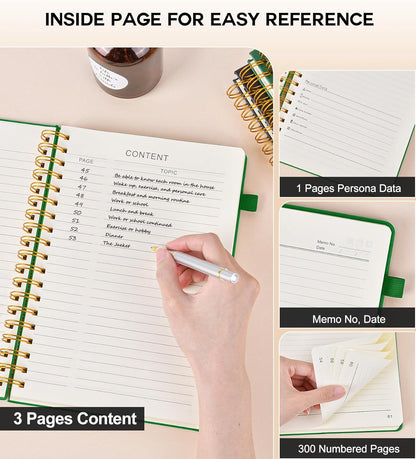 Spiral Notebook Journal for Women Men, 300 Numbered Lined Pages, College Ruled, A5 Hardcover Spiral Bound Notebook for School, Work, Note Taking Writing, Leather Spiral Journal Medium 5.9"x8.5"