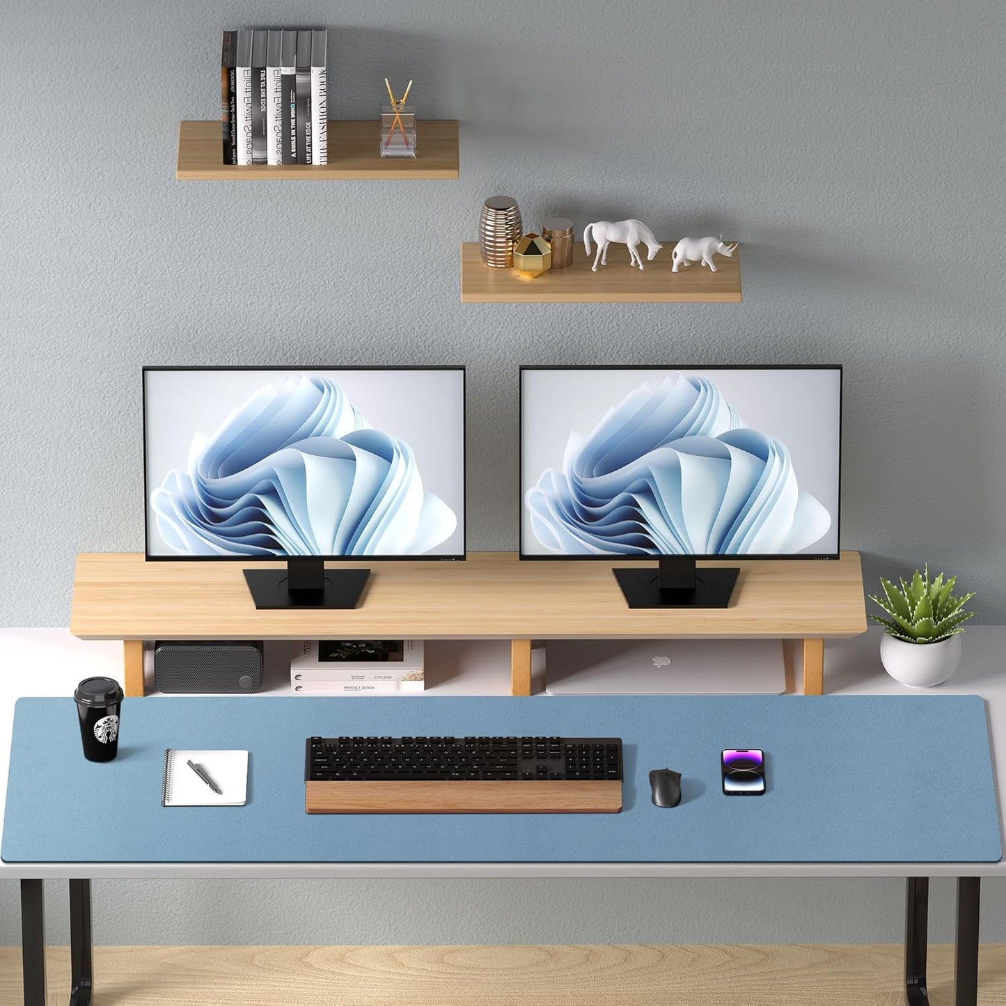 Aothia Leather Office Desk Pad Protector, Non-Slip PU Leather Desk Blotter, Waterproof Laptop Writing Mouse Pad for Office and Home, Black, 31.5" x 15.7" - Colors A