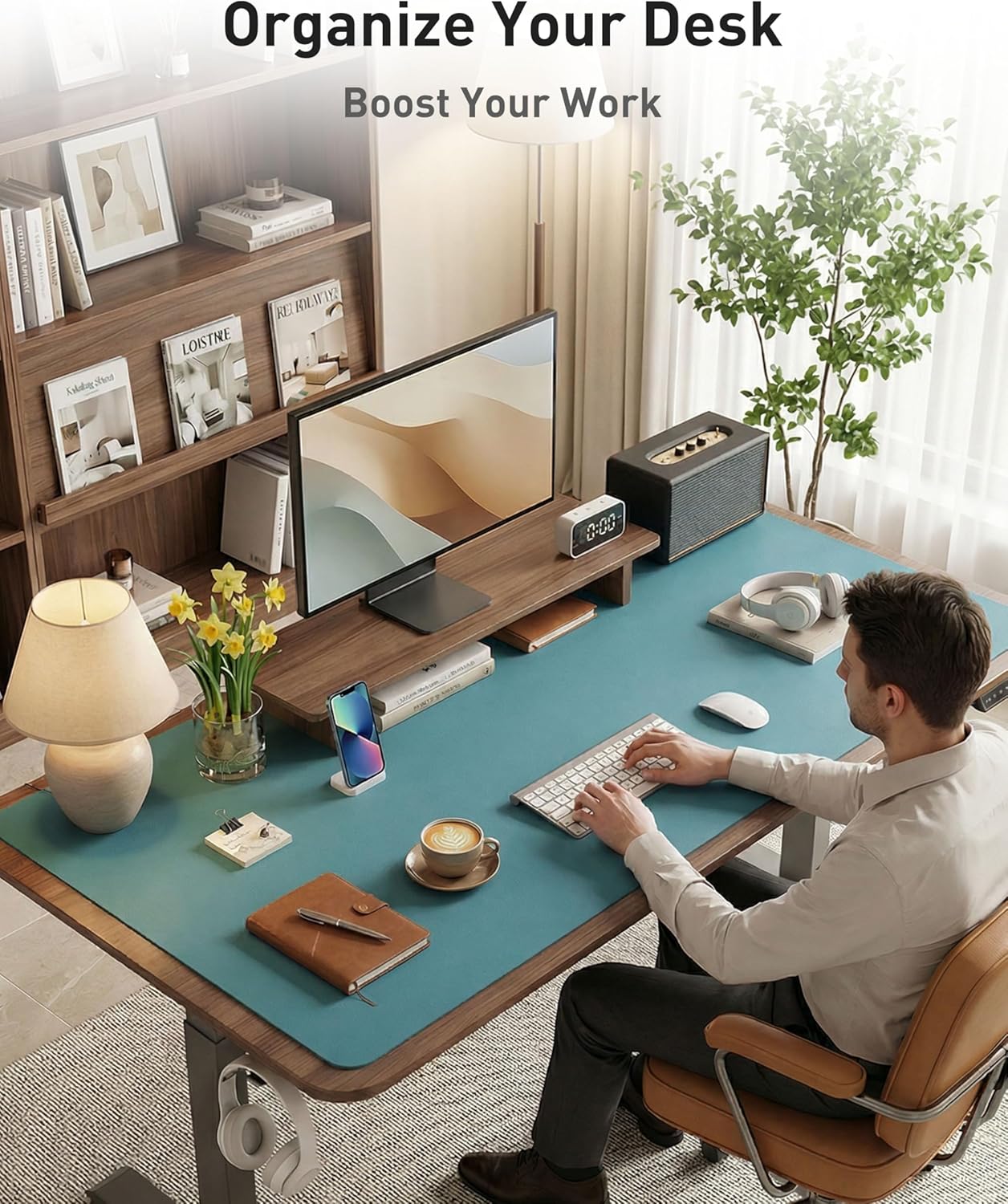 Aothia Leather Office Desk Pad Protector, Non-Slip PU Leather Desk Blotter, Waterproof Laptop Writing Mouse Pad for Office and Home, Black, 31.5" x 15.7" - Colors A