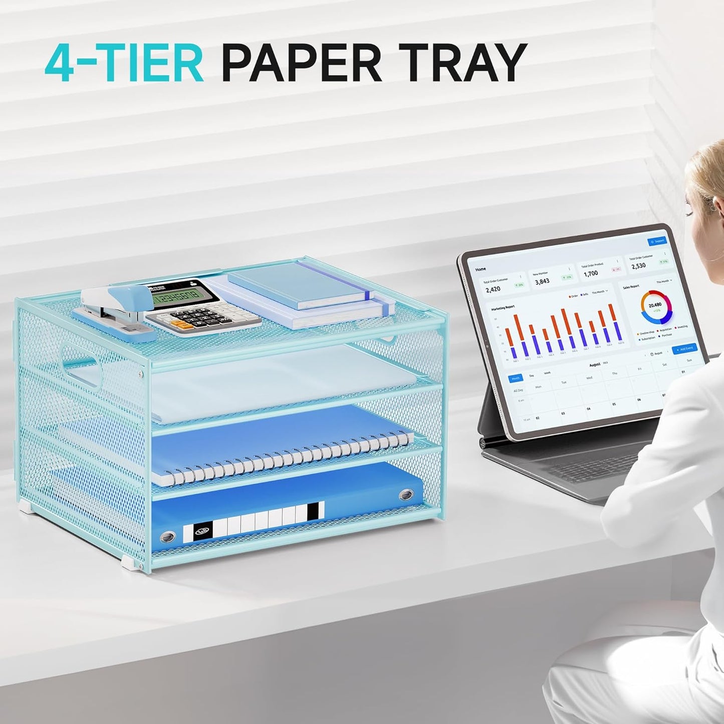 Lavatino 3-Tier Letter Tray Desk Organizer, Mesh Metal Paper File Tray Organizer for Desk, Office Supplies & Home Organization, Fits A4 Paper, Mail, Magazines & Office Accessories (Black with Handle)
