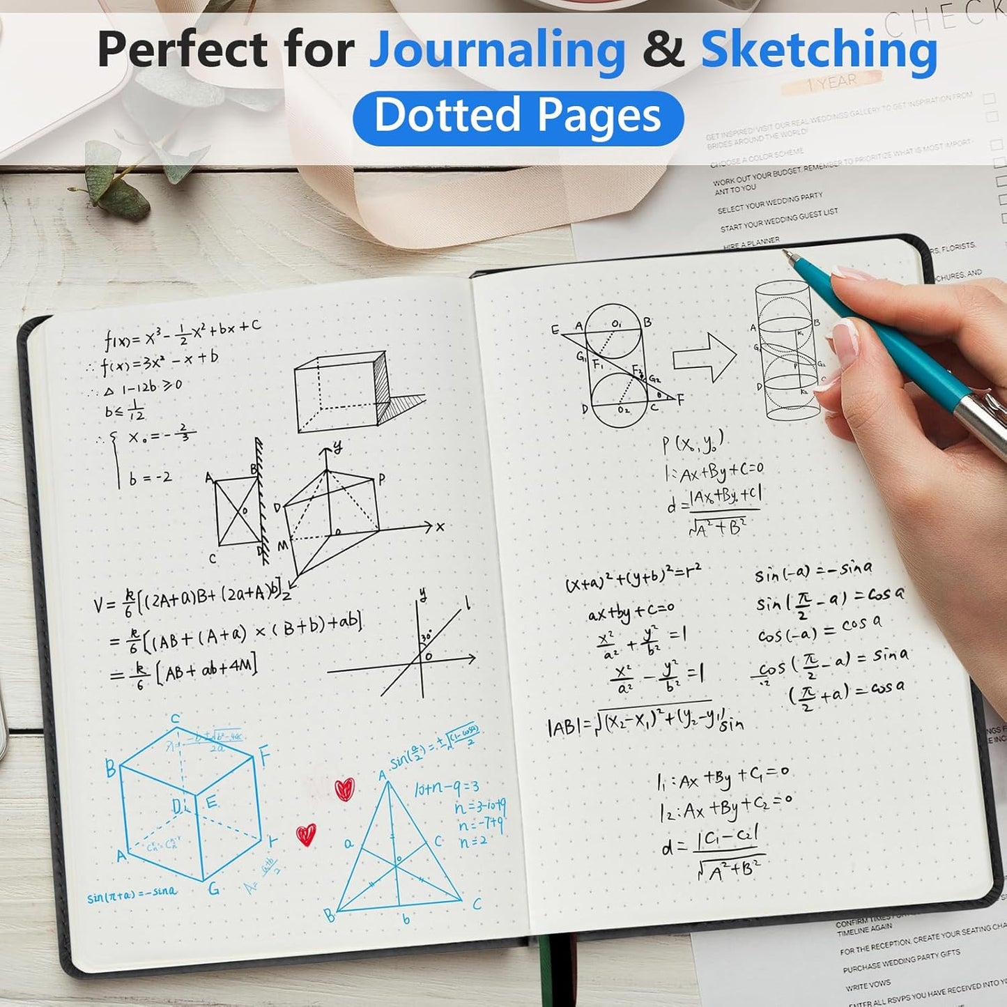 PERCUN Graph Paper Notebook, 160 Pages Grid Journal for women & men, A5 Hardcover Leather Graphing Notebook for School, Work, Travel, Note Taking 5.9”x8.5” (Black)