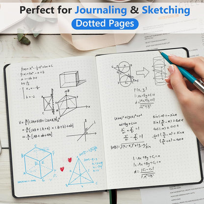PERCUN Graph Paper Notebook, 160 Pages Grid Journal for women & men, A5 Hardcover Leather Graphing Notebook for School, Work, Travel, Note Taking 5.9”x8.5” (Black)