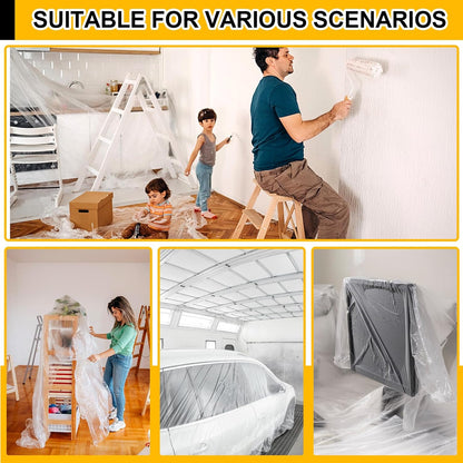 12 Pack Plastic Drop Cloth, 9x12 Ft Plastic Sheeting for Painting, Dust-Proof Tear-Resistant Painters Plastics Tarp Cloth for Furniture Floor Sofa Protector Cover Durable & Thick
