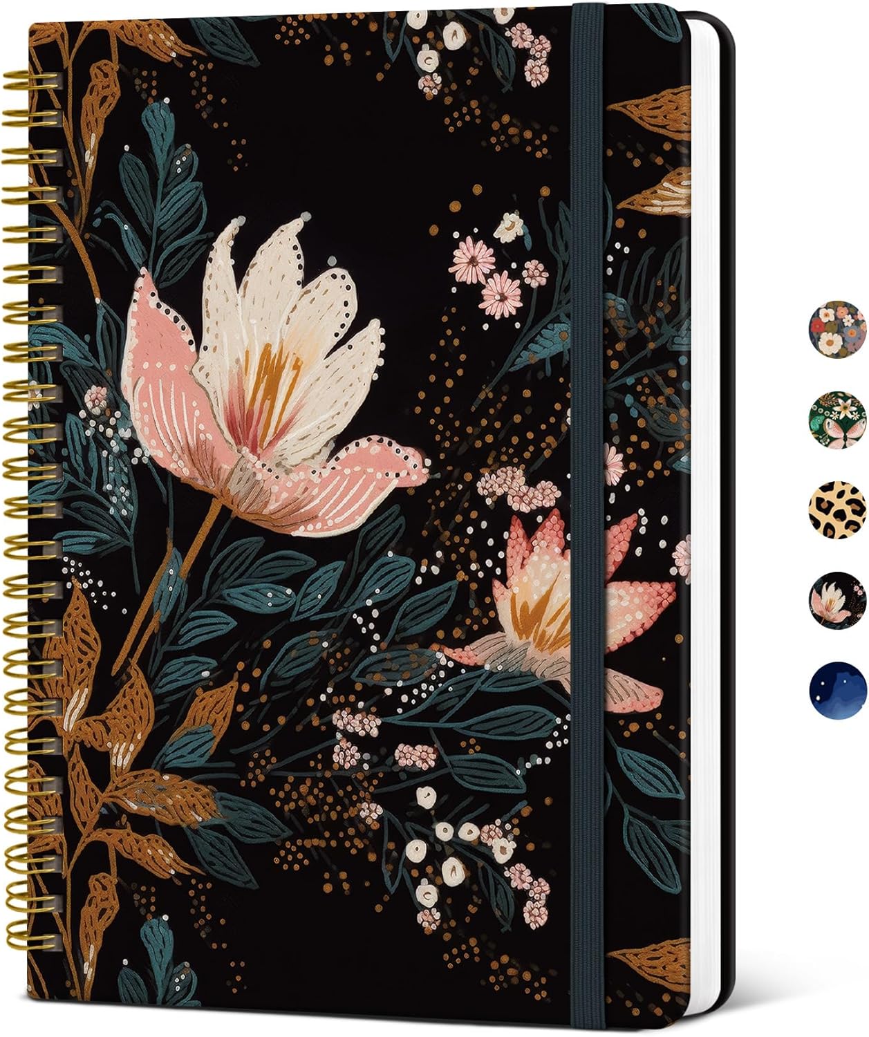 Taja Spiral Journal Notebook for Women, Pretty Hardcover Lined Notebook for Work & Note Taking, Aesthetic Cute Journal for Writing, 140 Pages, 5.8"x8.3", Floral