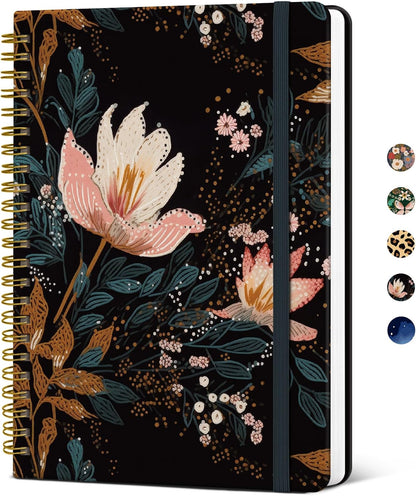 Taja Spiral Journal Notebook for Women, Pretty Hardcover Lined Notebook for Work & Note Taking, Aesthetic Cute Journal for Writing, 140 Pages, 5.8"x8.3", Floral