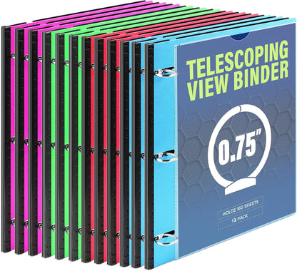 WOT I 1 Inch Telescoping 3 Ring Binder 4 Pack, Expandable Flexible Binder with Customizable Front Cover & Clear Catalog Pocket, Holds 225 Sheets, School Office Supplies, White