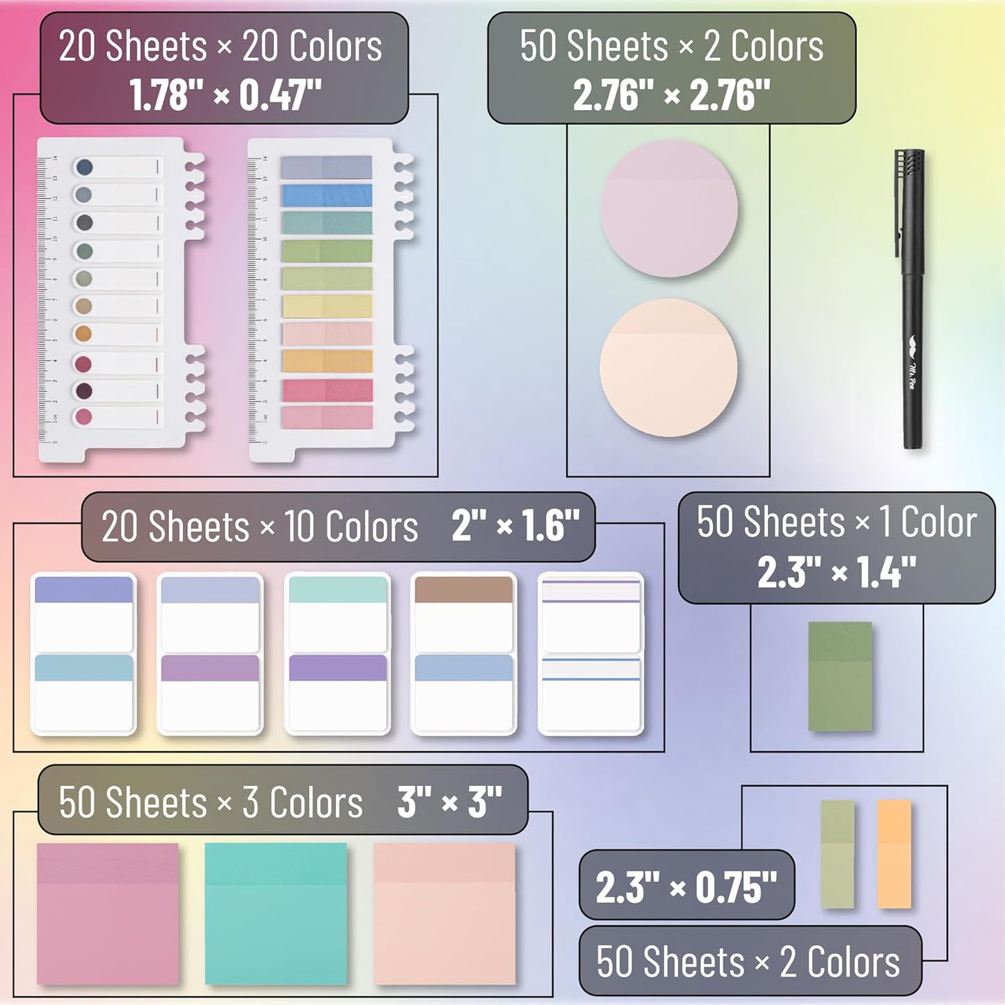 Mr. Pen- Transparent Sticky Notes Set, 1000 Sheets, Transparent Sticky Notes Tabs with Marker Pen for Bible Study, Office, School, Planning, Journaling & Organization