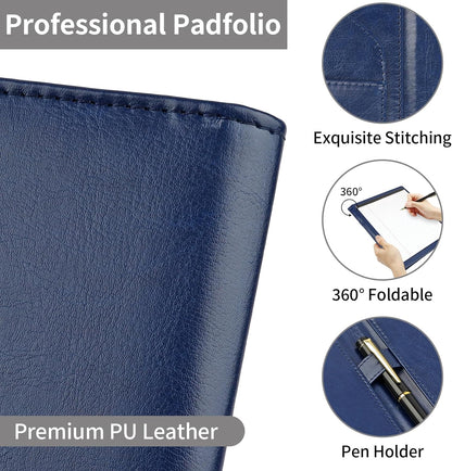 MOWPOG Professional Padfolio Portfolio Binder, Faux Leather Interview Resume Folder, Letter Size A4 Legal Writing Pad Holder, Document Organizer for Business School Office Conference (Black)
