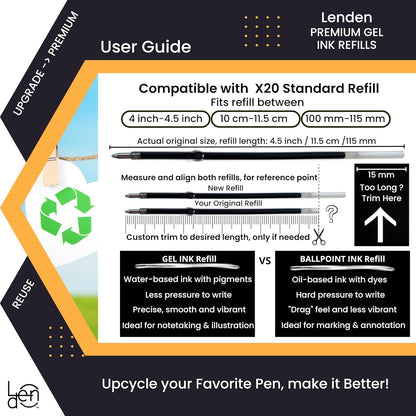 Pack of 12 Gel Ink Refill for Retractable Pens, Medium Tip Point 0.7mm, Black Ink, Fits Retractable Pen, Universal Size Refill, 115mm/11.5cm/4.5 inches (Black, 115mm)
