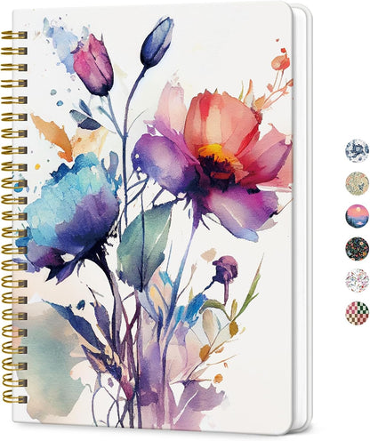 ZOTIA Lined Spiral Journal for Women, A5 Cute Hardcover College Ruled Notebook for Work, School & Note Taking, Aesthetic Writing Journal, 140 Pages (5.8" x 8.3"), Blue Floral