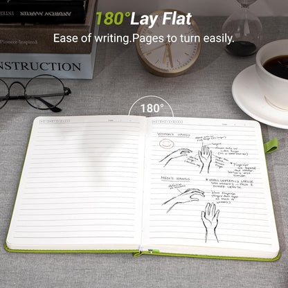 Yoment Lined Journal Notebook for Women, A5 Hardcover Leather Journal for Writing, 260 Pages 100 GSM Thick Paper, College Ruled Notebook for Work, School, Office, 5.7" x 8.3"Green