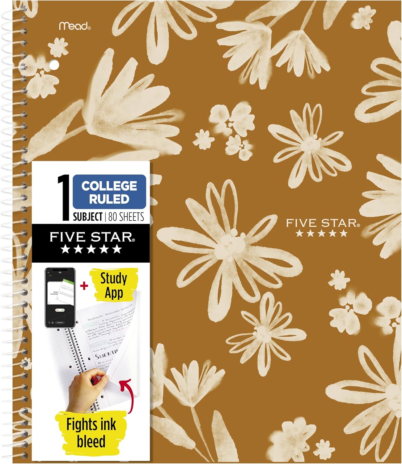Five Star Spiral Notebook + Study App, 1 Subject, College Ruled Paper, 8-1/2" x 11", 80 Sheets, Fights Ink Bleed, Water Resistant Cover, Soft Petals Blue (820441F-ECM)