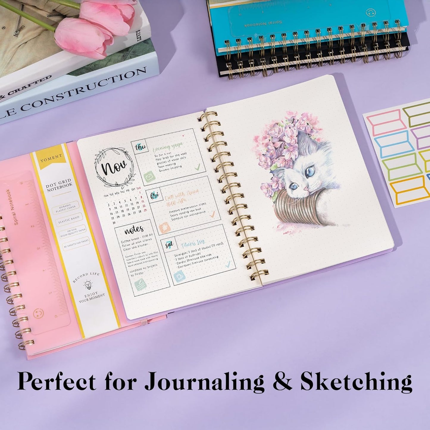 Yoment Graph Paper Spiral Notebook A5 Graphing Notebook 160 Pages Graph Paper Notebook Spiral Bound Waterproof Plastic Hardcover Spiral Journal 5x7 Grid Notebooks for Note Taking,Black