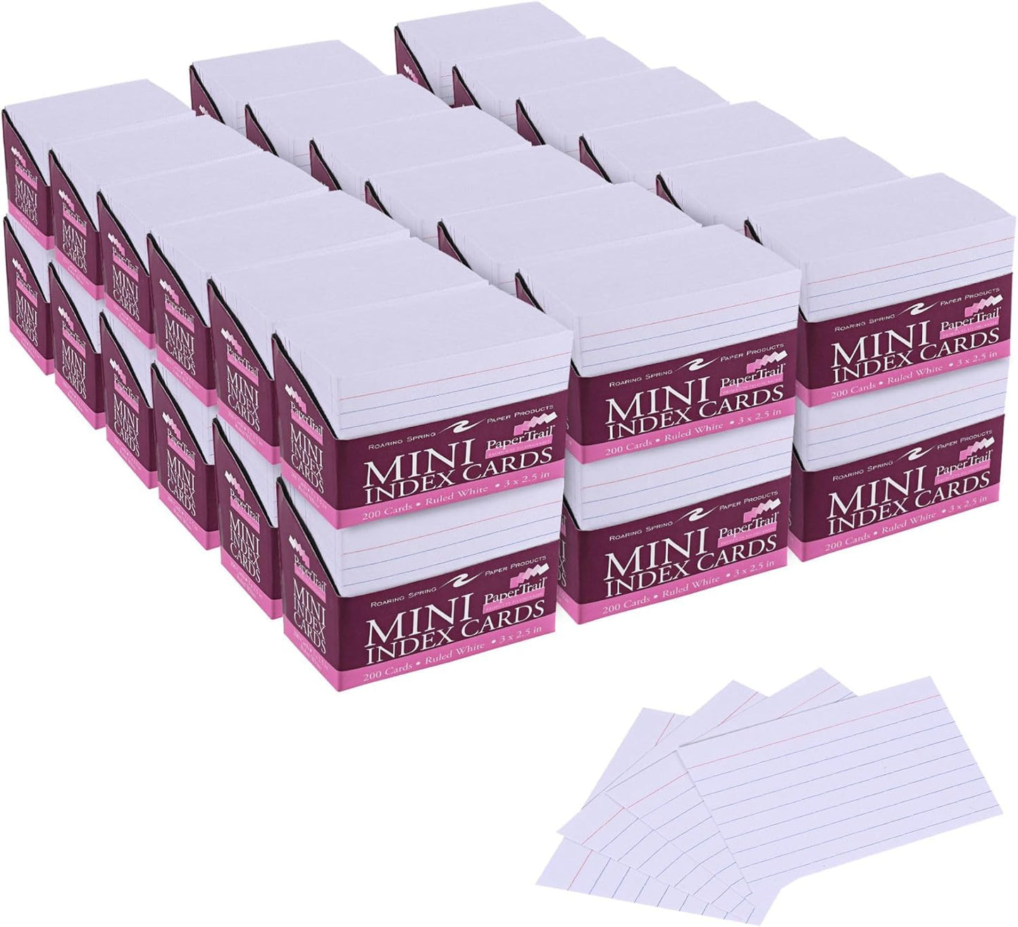 Roaring Spring Mini Index Cards 3"x2.5", 200 Count, 100# White Single Sided Ruled Paper, In Convent Tray Holder, Blank on Back (Pack of 1)
