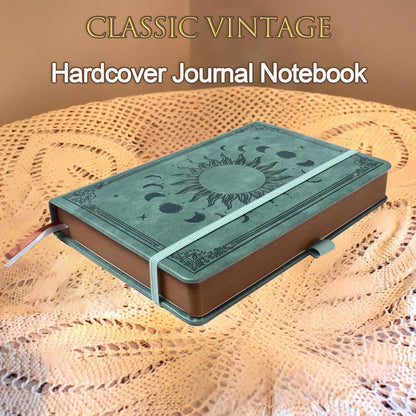 Journal Notebook for Women/Men, Daily for Classic Lined Writing,360 Pages Leather Hardcover with Vintage Sun & Moon Design, SeaGreen, A5 (14.5 x 21 cm)