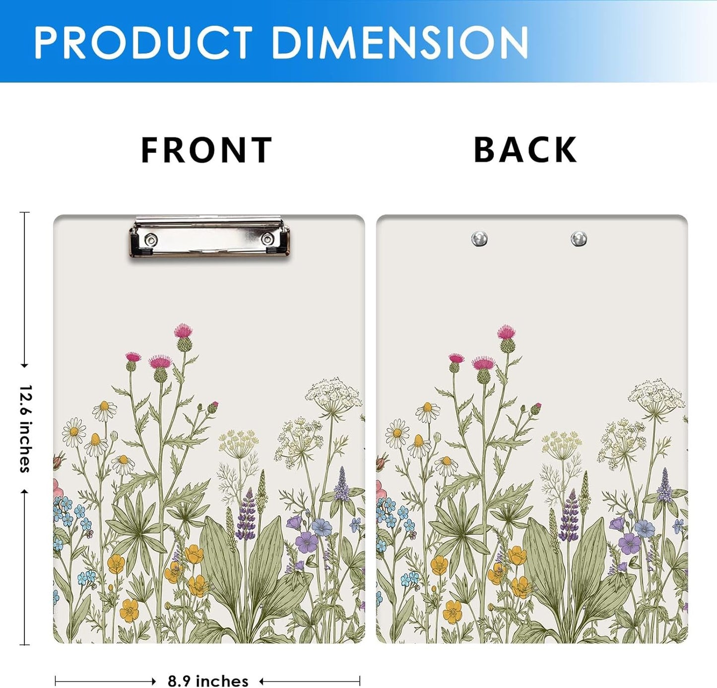 Britimes Clipboard Decorative Office School Hardboard Wood Nursing Clip Board and Pull for Standard A4 Letter Size Summer Mint Green Plant Tree 12.6" X 8.9"