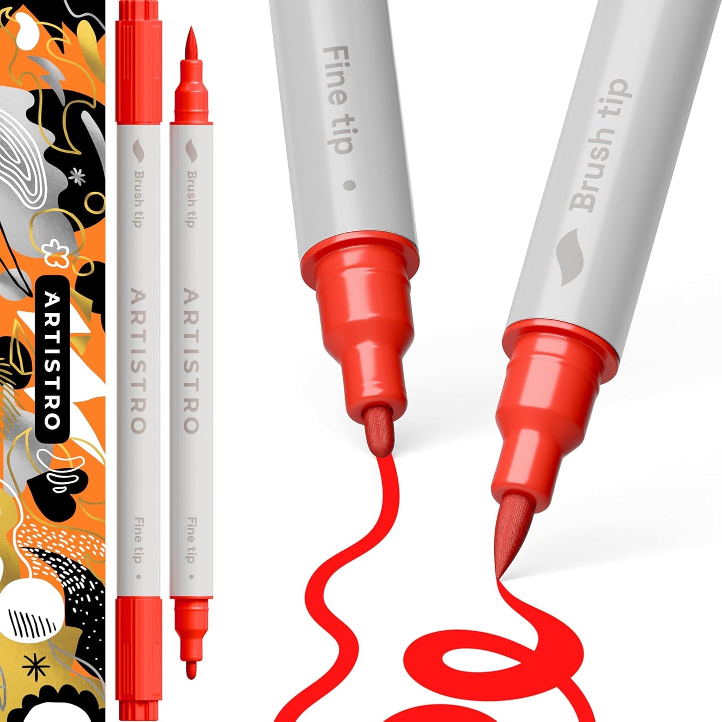 ARTISTRO 2 Red Dual-Tip Acrylic Paint Pens - Multisurface Markers for Glass, Rock, Fabric, Wood, Plastic & More - 1 mm Fine & Brush Tips