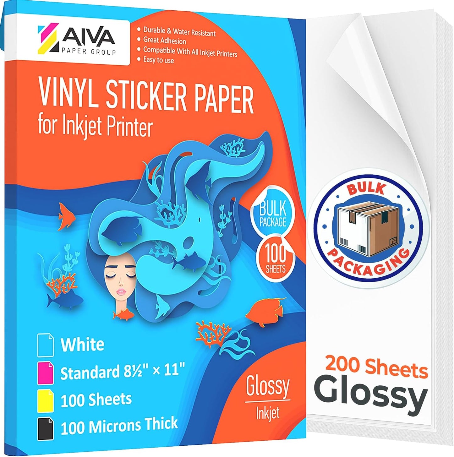 Limia's Care Printable Vinyl Sticker Paper for Inkjet Printer - Glossy White - 15 Self-Adhesive Sheets - Waterproof Decal Paper - Standard Letter Size 8.5"x11"
