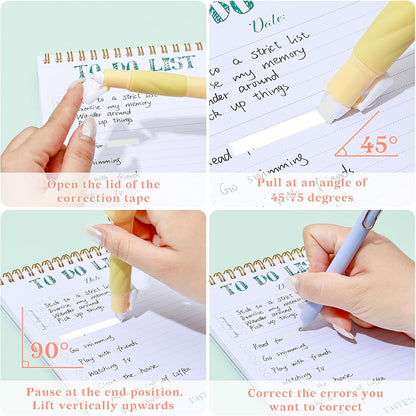 Temiary 4 Pack Correction Tape Pen, 0.27 in x 78.7 Ft White Smooth Pull Out Tape Pens for Writing, Tear Resistant Easy to Use Applicator for Instant Corrections School Office Supplies (Morandi)