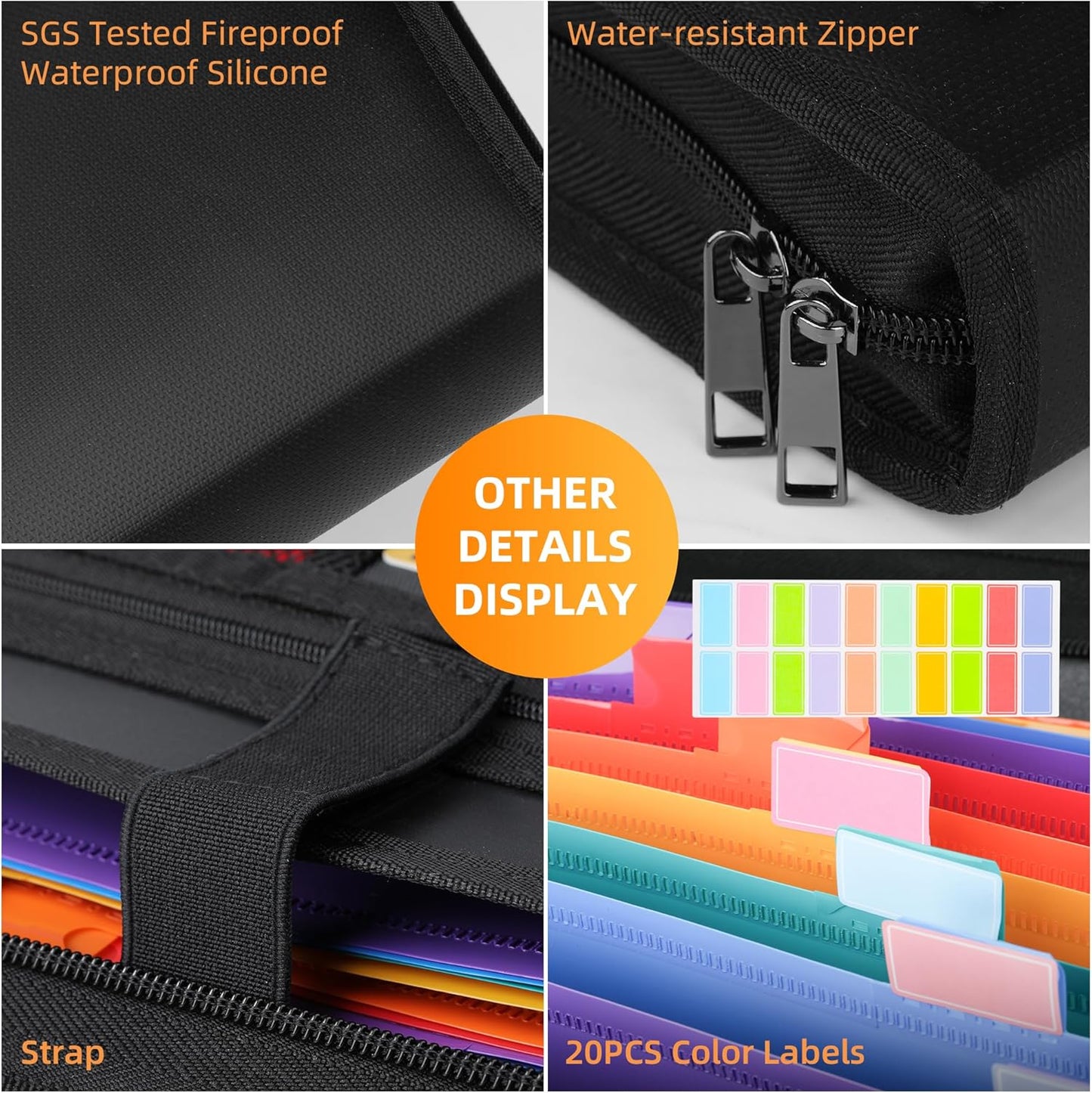 JUNDUN Accordion File Organizer - Fireproof Accordion Folder with Zipper & Labels - 13 Pocket Expanding File Folder with Multi-Pockets Document Organizer Folder for Letter A4 Files | Receipt and More