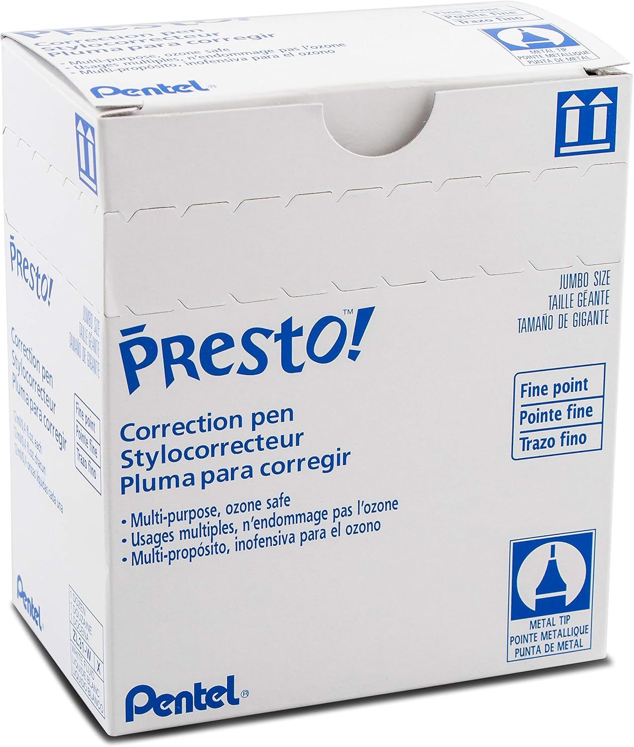Pentel Presto Jumbo Correction Pen Fine Point, Metal Tip, 2-Packs (ZL31WBP2)