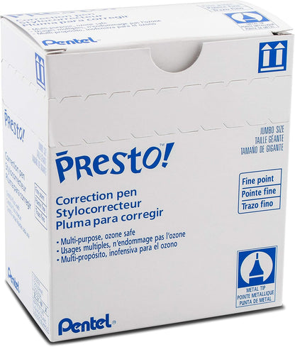 Pentel Presto Jumbo Correction Pen Fine Point, Metal Tip, 2-Packs (ZL31WBP2)
