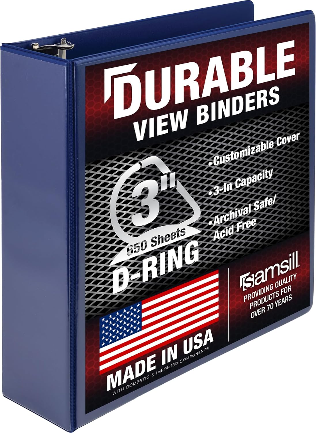 Samsill Durable 4 inch 3 Ring Binder, D Ring Binder, 100% Recycled Chipboard, Black, 2 Pack