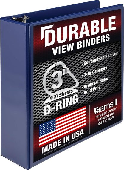 Samsill Durable 4 inch 3 Ring Binder, D Ring Binder, 100% Recycled Chipboard, Black, 2 Pack