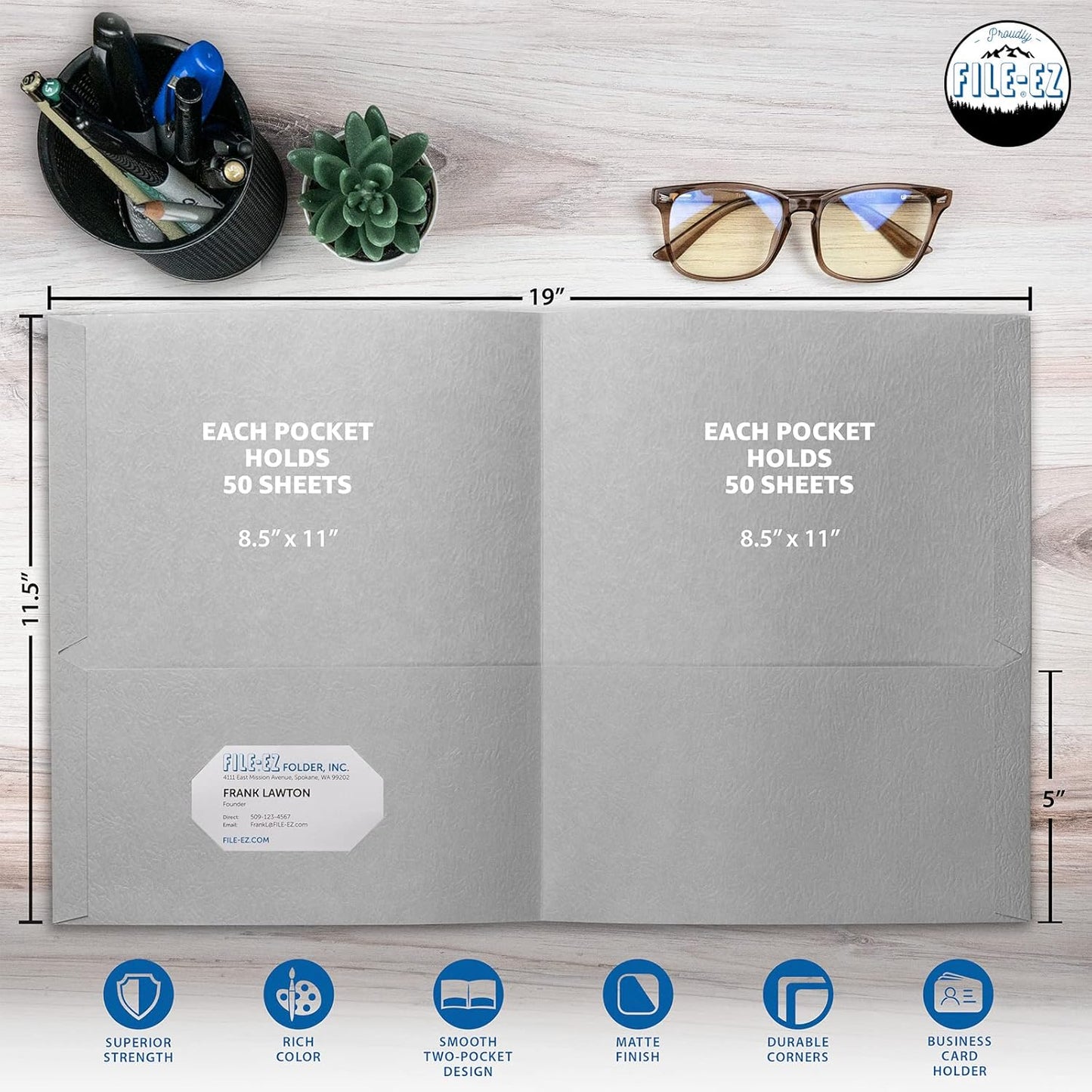 FILE-EZ Two-Pocket Folders, Navy Dark Blue, 25-Pack, Textured Paper, Letter Size (EZ-32523)