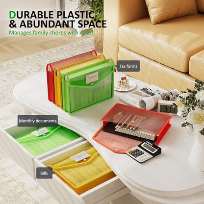 ThinkTex Plastic Expanding File Folder, Transparent Envelopes with Snap Closure, No Dividers, Large Capacity, Assorted Colors, Fits Letter / A4 Size - 5 Pack