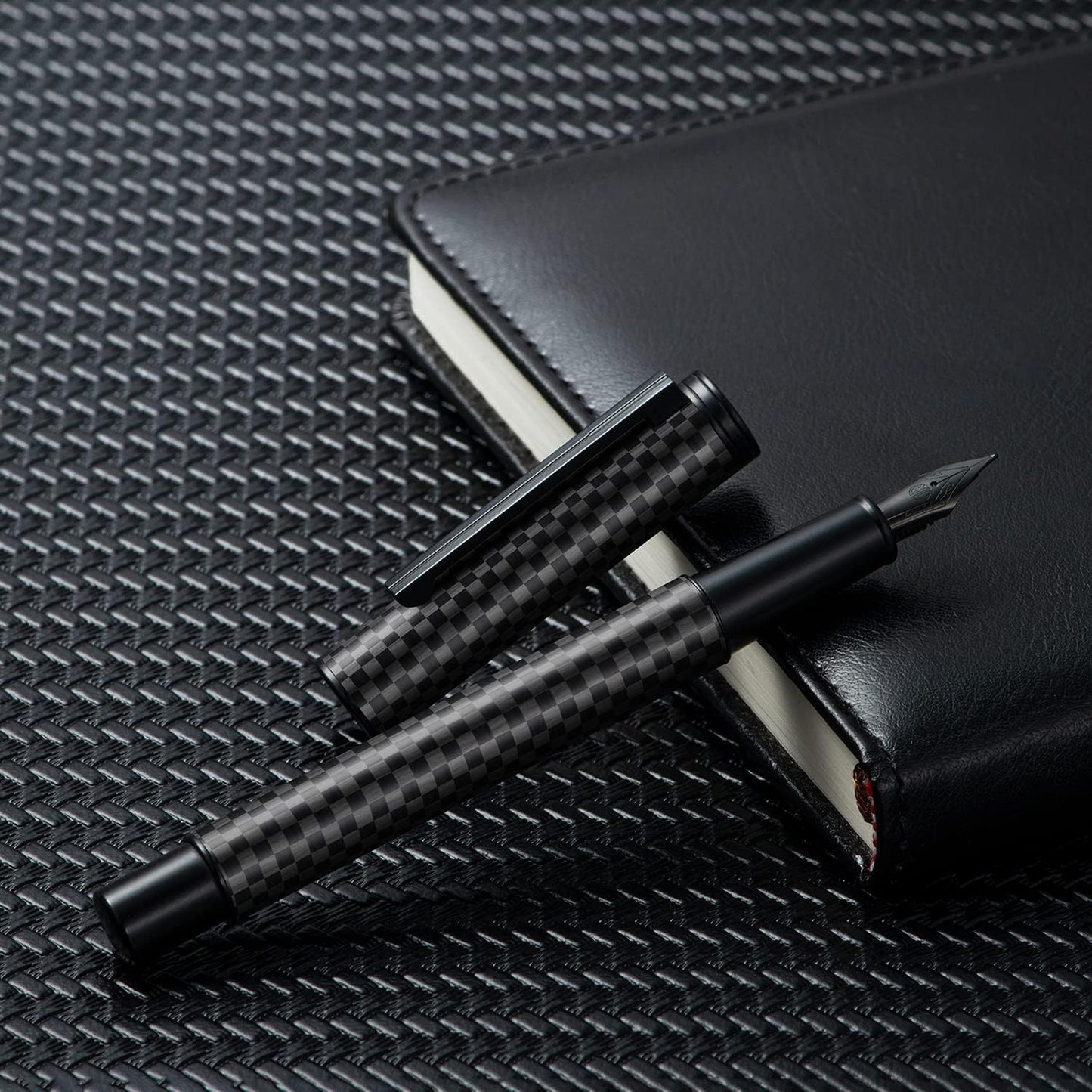 Hongdian Matte Black Forest Rollerball Pen with Schmidt Black Ink Refill, Classic Design with Metal Case for Business Signature