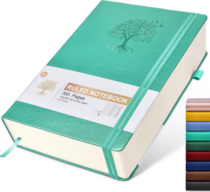 Lined Journal Notebook -365 Pages A5 Thick Journals for Writing Ruled Notebook, Hardcover Leather Journal for Women Men Daily Journal Notebook for Work, Note Taking, 100Gsm Lined Paper( 5.75'' X 8.38'' Green)