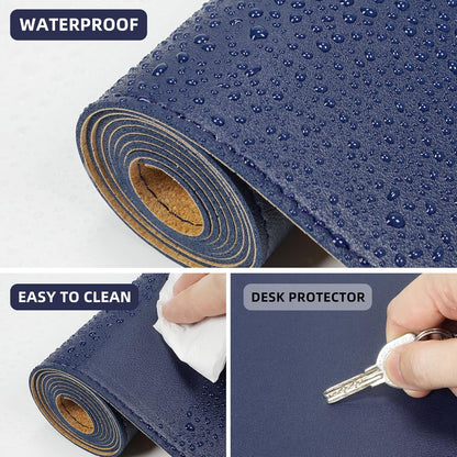 Large Desk Mat 47.2" x 17" Leather Desk Pad Protector with Natural Cork & PU Leather, Non-Slip Office Desk Mat, Large Mouse Pad, Waterproof Desk Blotter pad for Office&Home(Black)