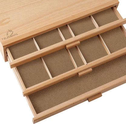7 Elements 4 Drawer Wooden Artist Storage Supply Box for Pastels, Pencils, Pens, Markers, Brushes and Tools