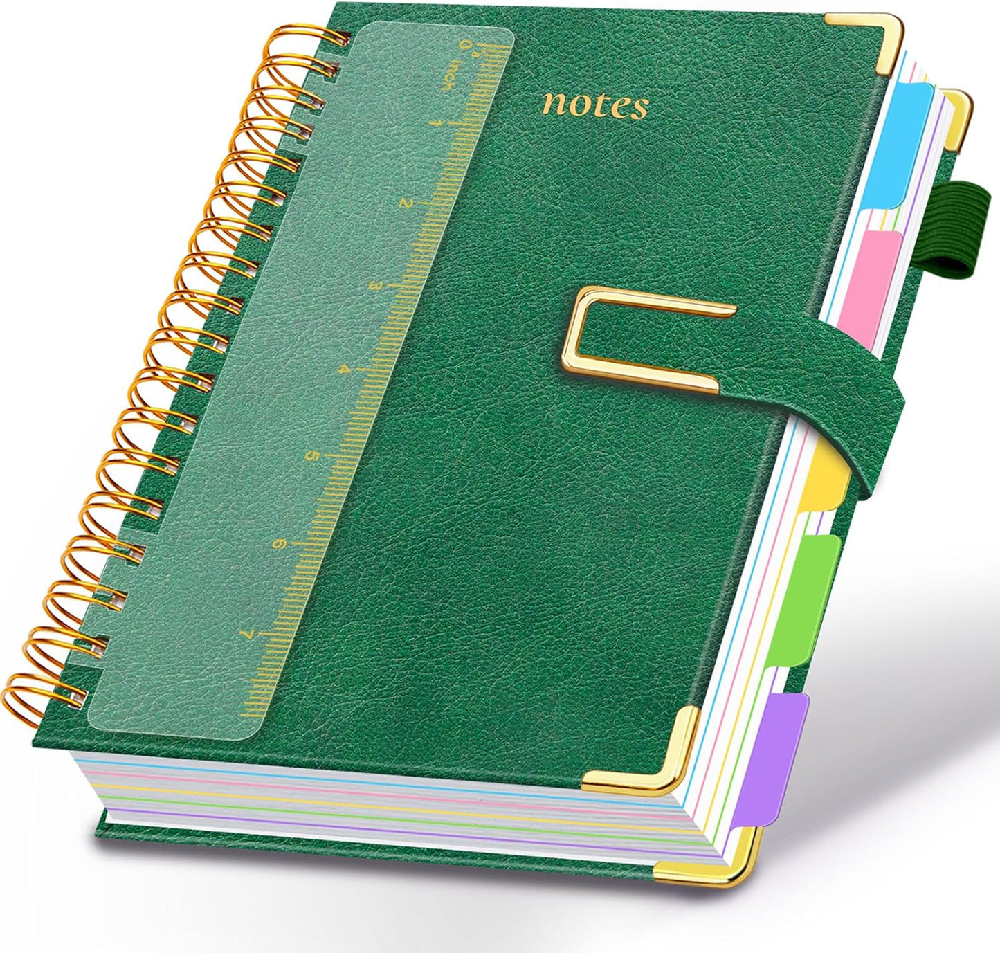 Hardcover Spiral Notebook College Ruled, 8"x10" Leather Journal Notebook with Magnetic Closure, 300 Pages 5 Subject Notebook with Dividers Tabs Journal for Women Men, Work, School(Rose Red)