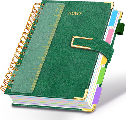Hardcover Spiral Notebook College Ruled, 8"x10" Leather Journal Notebook with Magnetic Closure, 300 Pages 5 Subject Notebook with Dividers Tabs Journal for Women Men, Work, School(Rose Red)