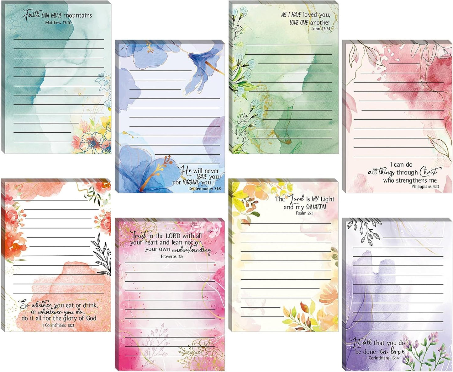 Gersoniel 8 Pack Christian Sticky Notes Gifts for Mothers Day Bulk for Church Small Scripture Inspirational Memo Pads Floral Adhesive Religious Bible Verse Quotes Notepads, 4 x 5.5 Inch(Simple Style)