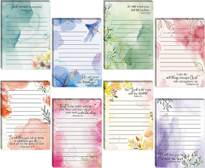 Gersoniel 8 Pack Christian Sticky Notes Gifts for Mothers Day Bulk for Church Small Scripture Inspirational Memo Pads Floral Adhesive Religious Bible Verse Quotes Notepads, 4 x 5.5 Inch(Simple Style)