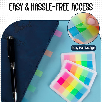 Essex Wares - 300 Pieces - Transparent Sticky Notes Tabs with Case - 5 Light Pastel Colors - 3 Cases - 1.8" x 0.4" - 60 Pieces - Pop Up Index Tabs - Book Flags for Annotating - Book Sticky Tabs